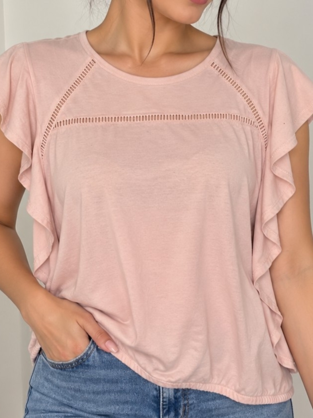 Old Navy Blush Pink Ruffle Sleeve Tee